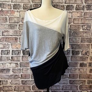 Black/white asymmetrical, off the shoulder top
